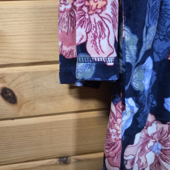 Miss Elaine Housecoat Velour Plush Full Zip Blue Floral Pockets Large Grandma - Picture 4 of 6